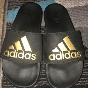 Adidas black and gold sandals
